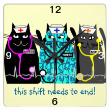 Nurse Clock "Whimsical Cats"