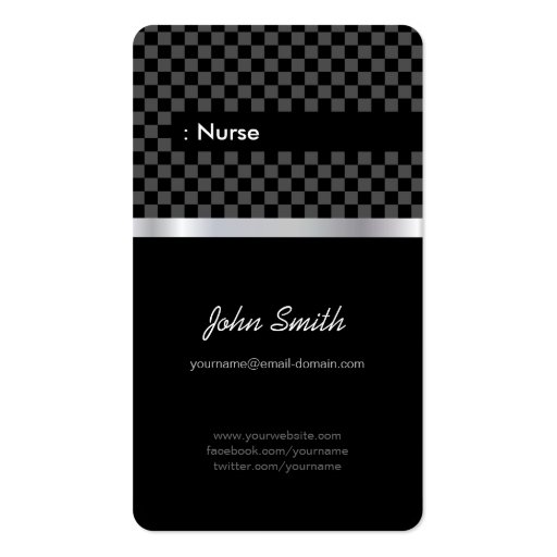 Nurse - Elegant Black Checkered Business Card Templates (front side)