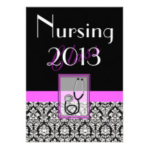 Nurse Graduation Graduation Invitations Damask