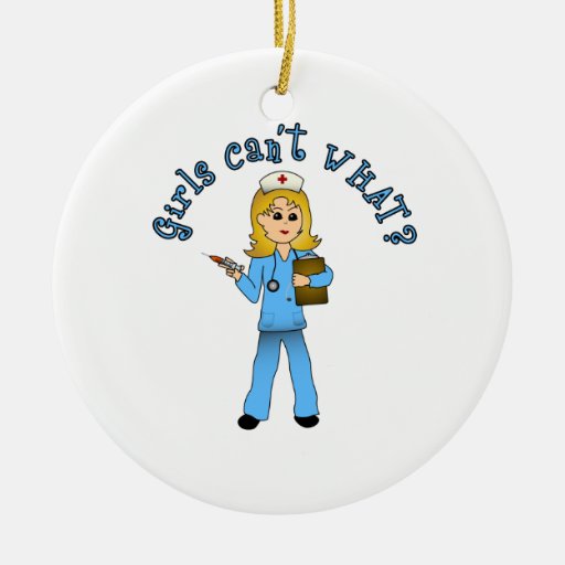 Nurse in Blue Scrubs (Blonde) Ornaments