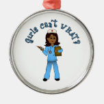 Nurse in Blue Scrubs (Dark) Christmas Ornament