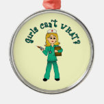 Nurse in Green Scrubs (Blonde) Christmas Ornaments