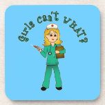 Nurse in Green Scrubs (Blonde) Coasters