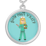 Nurse in Green Scrubs (Blonde) Personalized Necklace