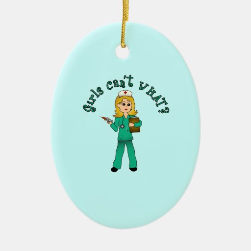Nurse in Green Scrubs (Blonde) Ornament