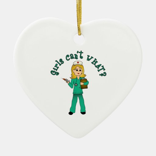 Nurse in Green Scrubs (Blonde) Christmas Tree Ornament