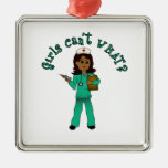 Nurse in Green Scrubs (Dark) Christmas Ornament
