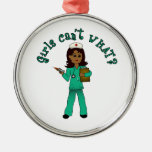Nurse in Green Scrubs (Dark) Christmas Ornament