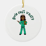 Nurse in Green Scrubs (Dark) Christmas Tree Ornaments