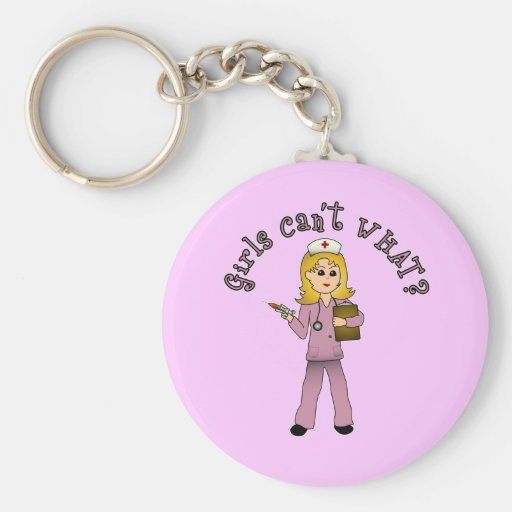 Nurse in Pink Scrubs (Blonde) Keychain