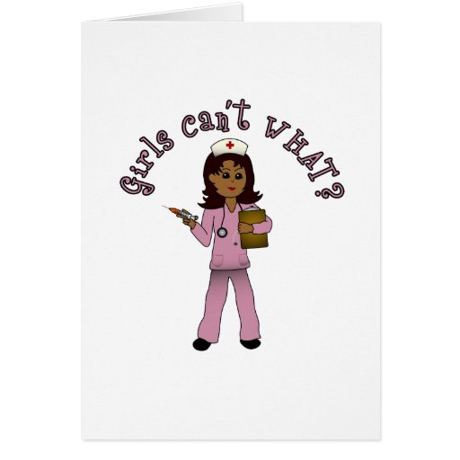 Nurse in Pink Scrubs (Dark) Greeting Cards