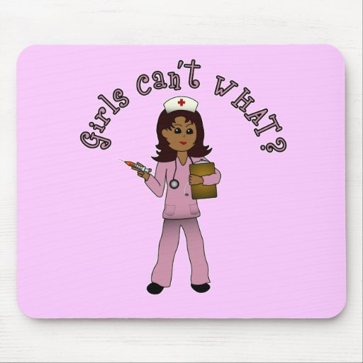 Nurse in Pink Scrubs (Dark) Mousepads