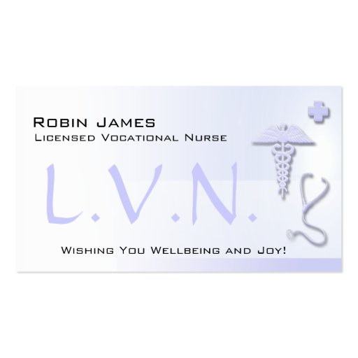 Nurse L.V.N. Custom Lavender Blue Business Card (front side)