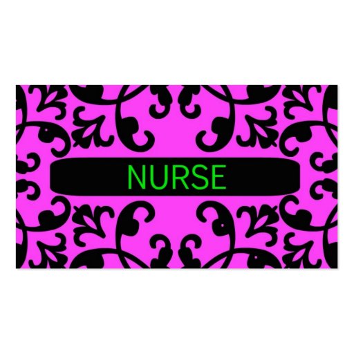 Nurse Pink Damask Business Card (front side)