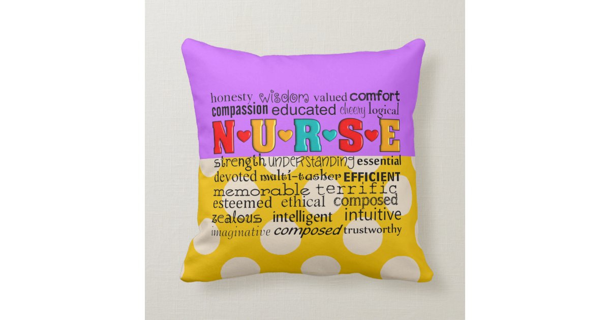 Nurse Positive Describing Words Pillow Purple Zazzle