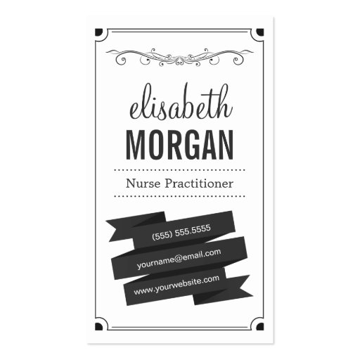 Nurse Practitioner - Retro Black and White Business Cards (front side)
