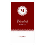 Nurse Red White Lace Monogram Business Card