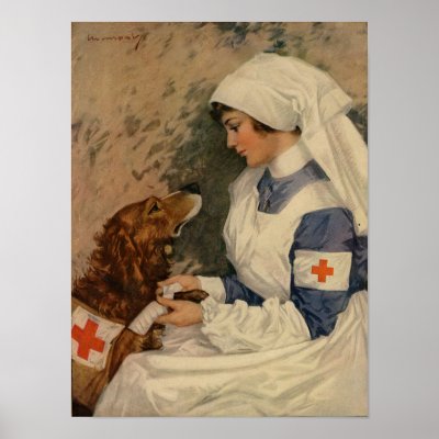 Nurse with Golden Retriever 1917 Posters