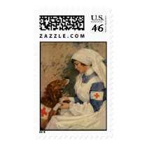Nurse with Golden Retriever 1917 Stamp