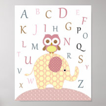 Nursery owl alphabet art poster