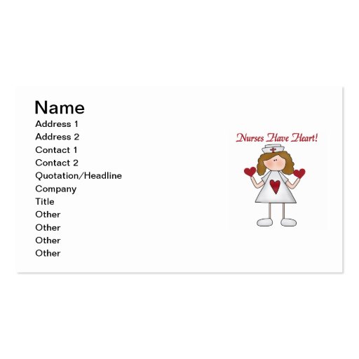 Nurses Have Heart T-shirts and Gifts Business Card Templates