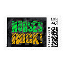 Nurses Rock, Orange and Green Fun Postage Stamps
