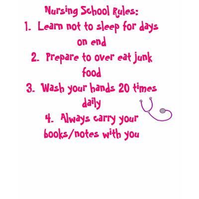 Nursing School Rules--funny student nurse shirt by gailg1957