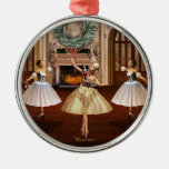 Nutcracker Ballerinas Silver Premium Round Christmas Tree Ornaments