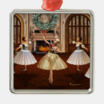 Nutcracker Ballerinas Silver Premium Square Christmas Tree Ornaments