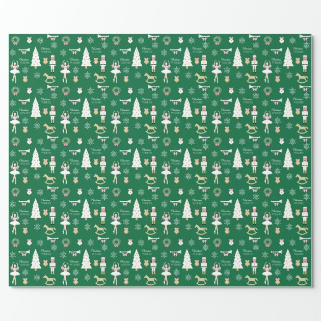 Nutcracker, tree and Ballerina Christmas Wishes Wrapping Paper