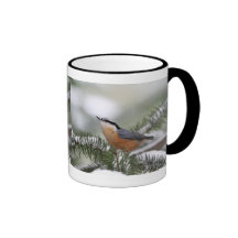 Nuthatch on Snowy Branch in Winter Mugs