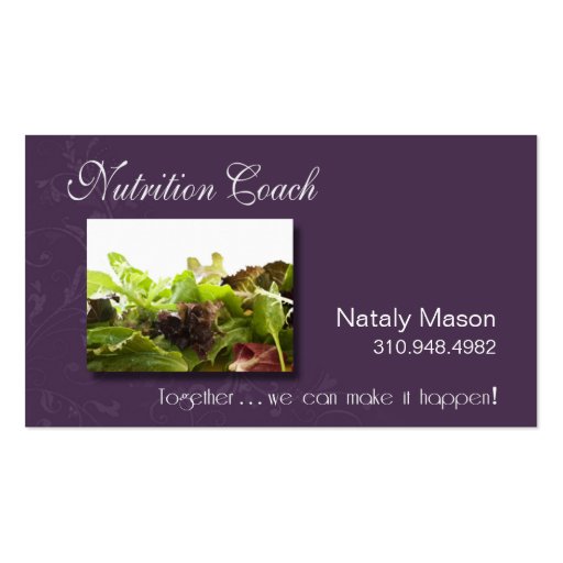 "Nutrition Coach" Healthy Eating, Weight Loss Business Cards (front side)