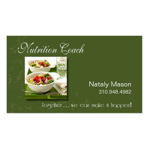 "Nutrition Coach" Healthy Eating, Weight Loss Business Card (front side)