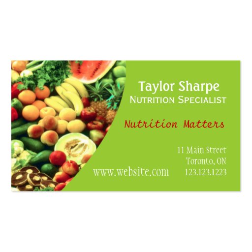 Nutrition Health Foods Business Card (back side)