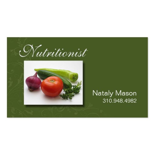 "Nutritionist" Food Coach, Healthy, Weight Loss Business Card Template (front side)