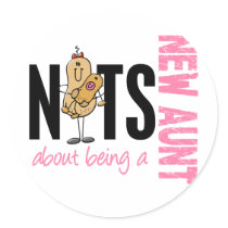 Nuts About Being A New Aunt 1 Pink Round Stickers