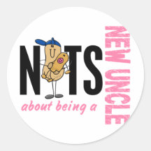 Nuts About Being A New Uncle 1 Pink Round Sticker
