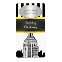 NY City Etched Skyline BW Stripe Yel P Wine Label