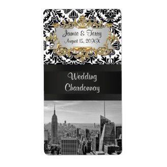 NY City Skyline BW 431 Damask Party Wine Label