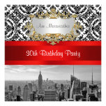 NY City Skyline BW 432 Damask Birthday Party Custom Announcement