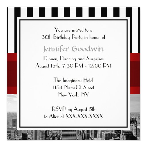 NY City Skyline BW B2 Birthday Party Invitation