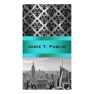 NY City Skyline BW B3 Damask F2 Business Card