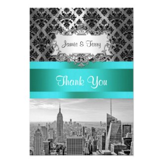 NY City Skyline BW B3 Damask F2 - Thank You Personalized Announcement