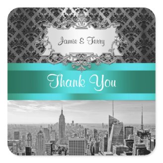 NY City Skyline BW B3 Damask Thank You Sticker