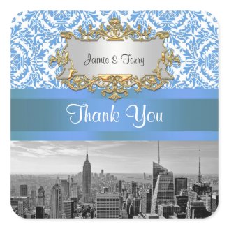 NY City Skyline BW D4 Damask Thank You Sticker