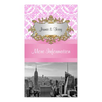 NY City Skyline BW D4P Pink Damask Enclosure Business Cards