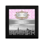 NY City Skyline BW D4P Pink White Damask Jewelry Box