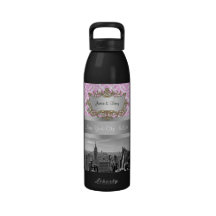 NY City Skyline BW D4P Pink White Damask Drinking Bottles