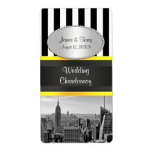 NY City Skyline BW Stripe Yello P Party Wine Label