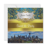 NY City Skyline BW W1 Damask Sweet 16 Invite